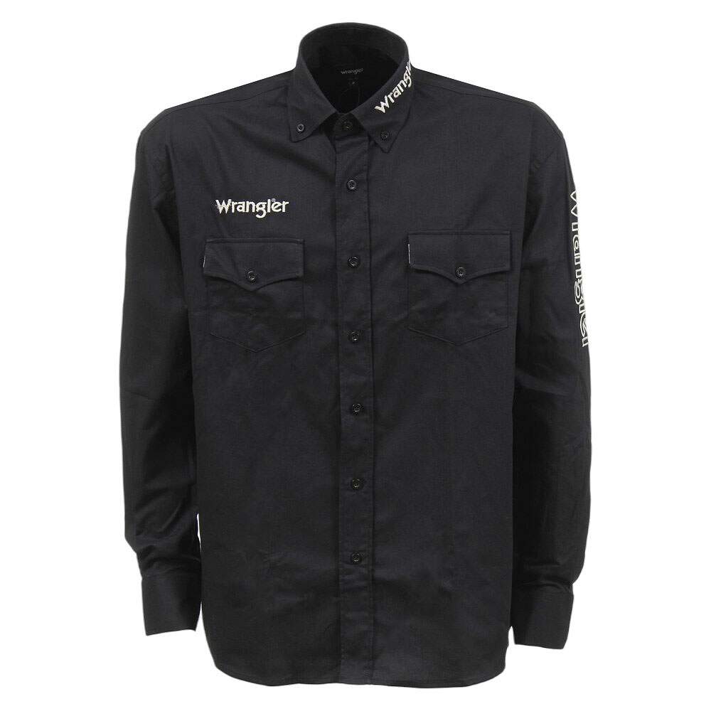 Camisa Masculina Lisa Manga Longa Preta Wrangler 39031 - Rodeo West
