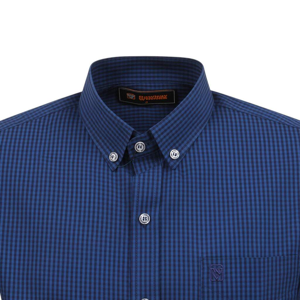 Camisa Xadrez Masculina Azul Marinho Manga Curta Cowboy Winner