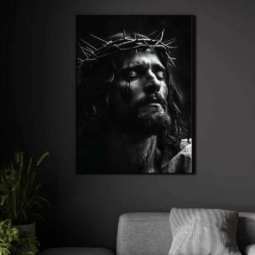 Quadro Paixo de Cristo em Tons de Cinza