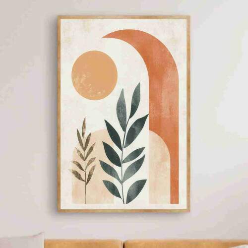 Quadro Minimalista Boho Formas Geomtricas Folhagem
