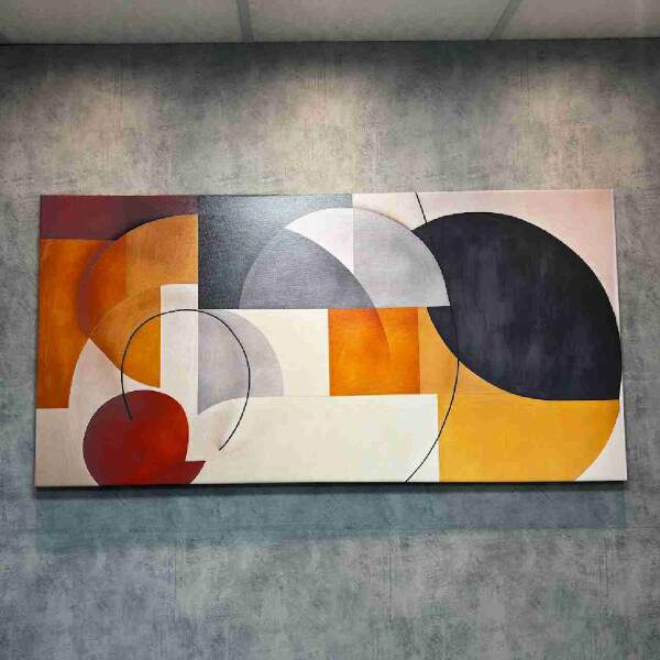 Quadro Abstrato de Formas Geomtricas em Tons Terrosos 140X70CM Borda Infinita de 2cm - Outlet