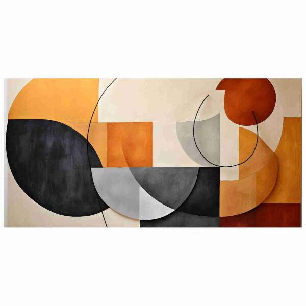 Quadro Abstrato de Formas Geomtricas em Tons Terrosos 140X70CM Borda Infinita de 2cm - Outlet