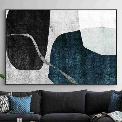 Quadro Abstrato Contemporneo Harmonia em Preto, Azul e Cinza