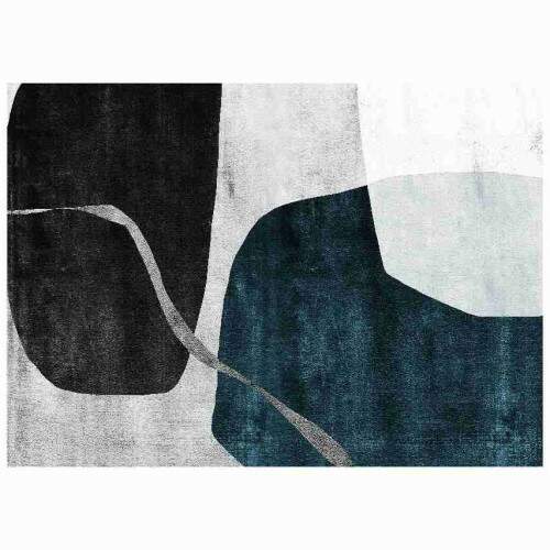 Quadro Abstrato Contemporneo Harmonia em Preto, Azul e Cinza
