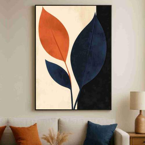Quadro Folhas Azuis e Laranja