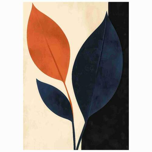 Quadro Folhas Azuis e Laranja