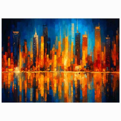 Quadro Cidade Noturna Colorida em Tela Canvas Moderna