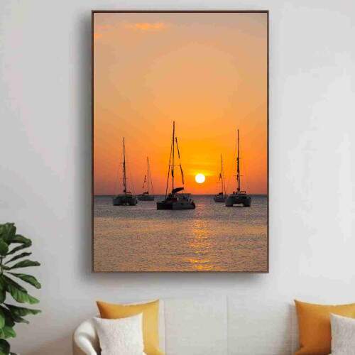 Quadro Iate Mar Pr do Sol