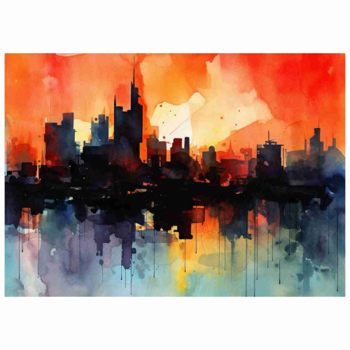 Quadro Aquarela Pintura Paisagem Urbana