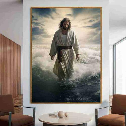 Quadro Representao de Jesus Cristo Sobre as guas