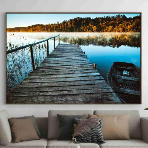 Quadro Barco Atracado no Cais do Lago