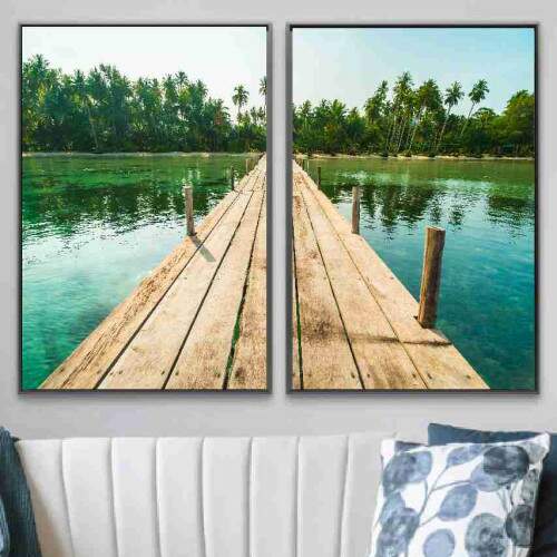 Quadro Pier Praia Com Coqueiros