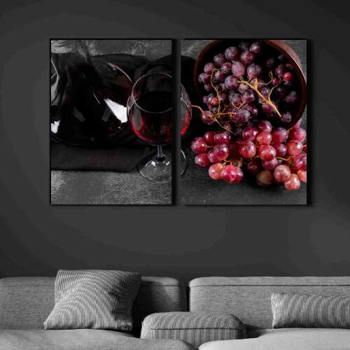 Quadro Vinho Sobre a Mesa Uvas e Jarro