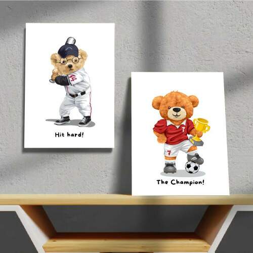 Quadro Ursinhos Baseball e Futebol