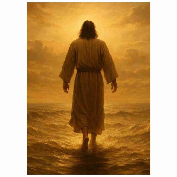 Quadro Jesus Sobre as guas com Luz Dourada 