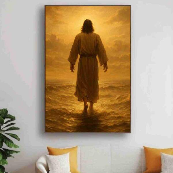 Quadro Jesus Sobre as guas com Luz Dourada 