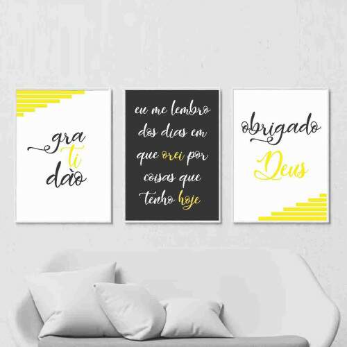 Quadro Gratido e F Mensagens em Preto e Amarelo