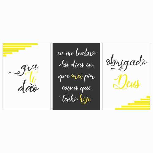 Quadro Gratido e F Mensagens em Preto e Amarelo