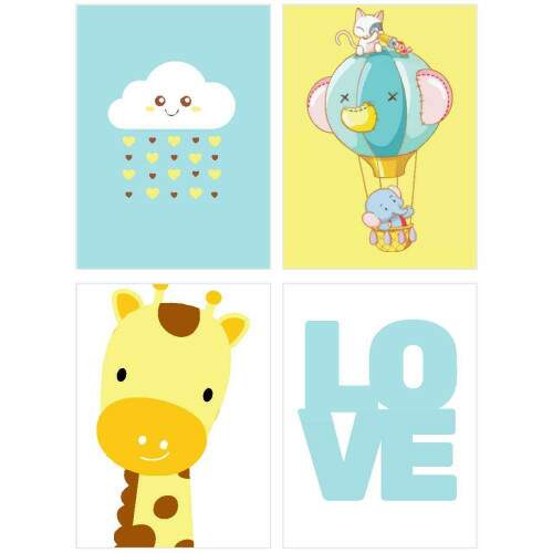 Quadro Infantil Alegria no Ar Girafa Amor em Cores
