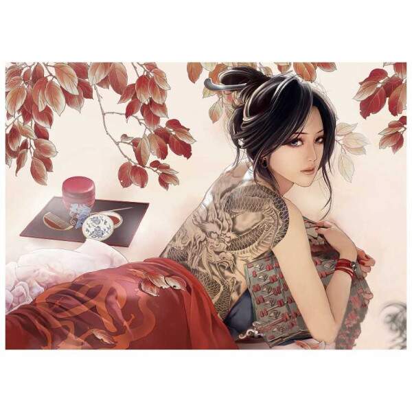 Quadro Mulher Oriental Moderna com Tatuagem
