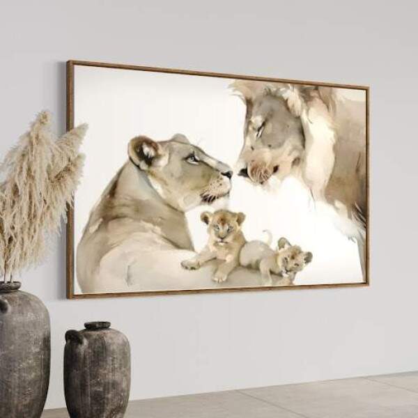Quadro Famlia do Leo com Dois Filhotes