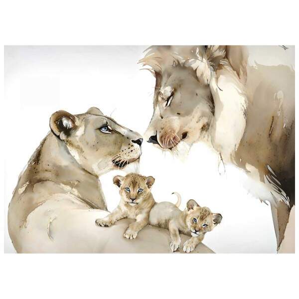 Quadro Famlia do Leo com Dois Filhotes