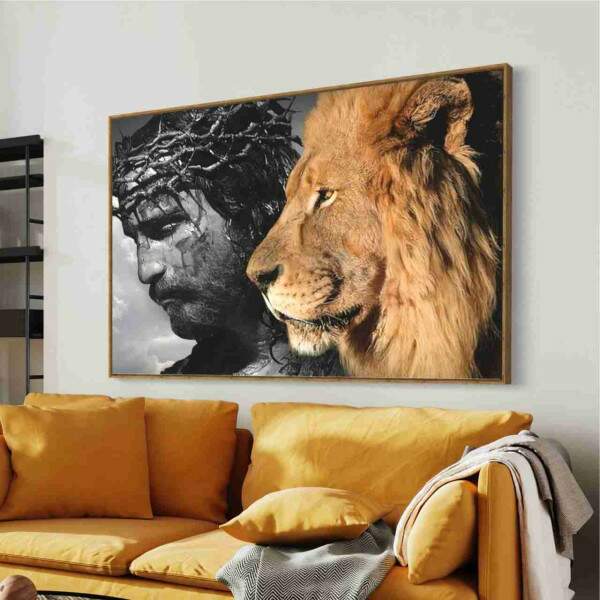 Quadro Cristo e Leo: Simbolizando Coragem e Fora em Sua Decorao