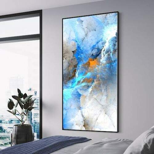 Quadro Abstrato Glido com Tons de Azul e Toques de Laranja