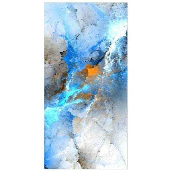 Quadro Abstrato Glido com Tons de Azul e Toques de Laranja