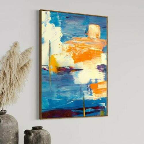 Quadro Abstrato Costeiro Pinceladas de Azul e mbar