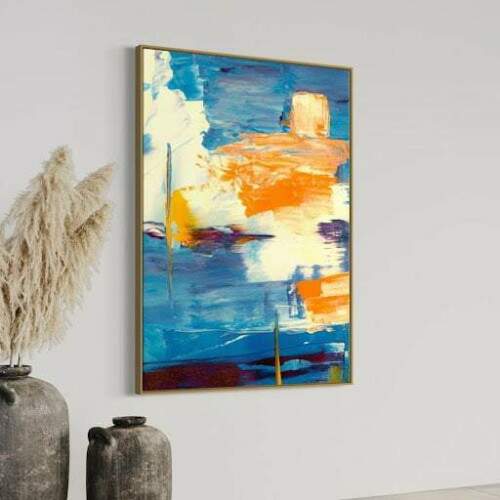 Quadro Abstrato Costeiro Pinceladas de Azul e mbar