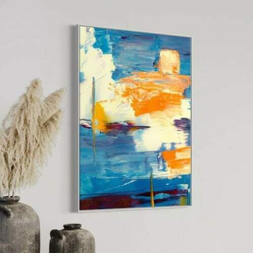 Quadro Abstrato Costeiro Pinceladas de Azul e mbar