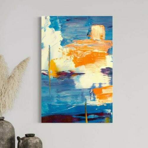 Quadro Abstrato Costeiro Pinceladas de Azul e mbar