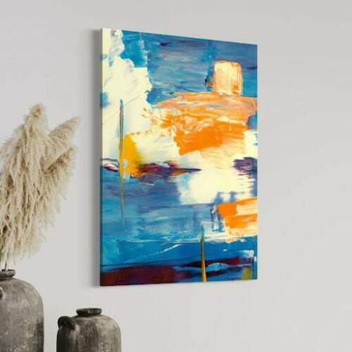Quadro Abstrato Costeiro Pinceladas de Azul e mbar