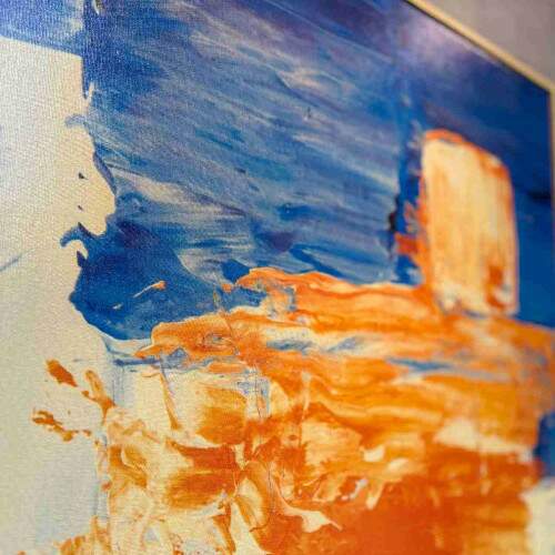 Quadro Abstrato Costeiro Pinceladas de Azul e mbar