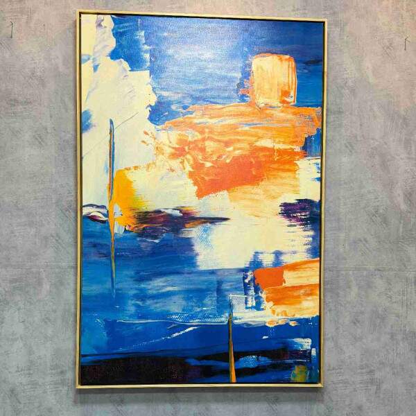 Quadro Abstrato Costeiro Pinceladas de Azul e mbar
