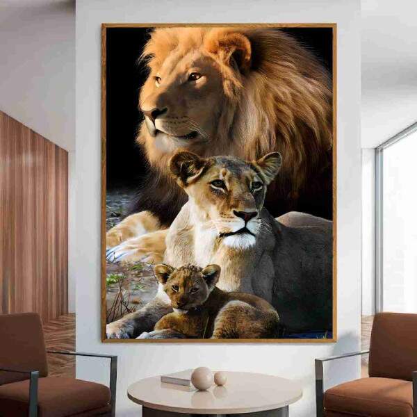 Quadro Leo Familia Realeza com um Filhote