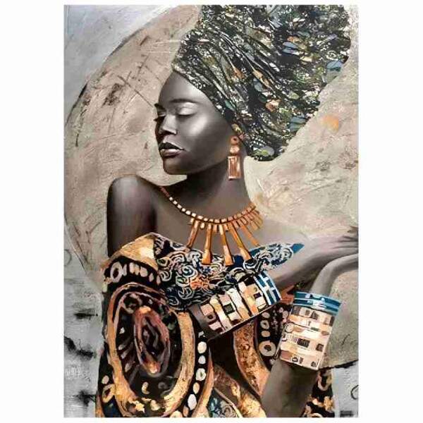 Quadro Mulher Africana com Adornos Tribais