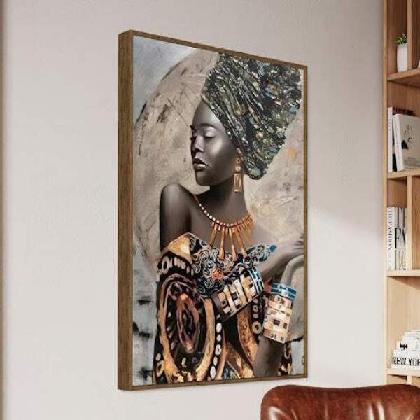 Quadro Mulher Africana com Adornos Tribais