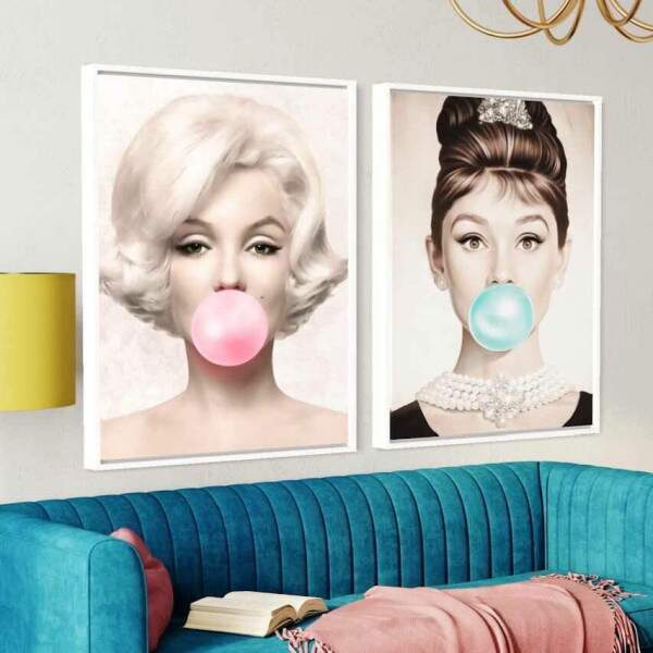 Quadro Marilyn e Audrey Chiclete cones da Moda Pop Art
