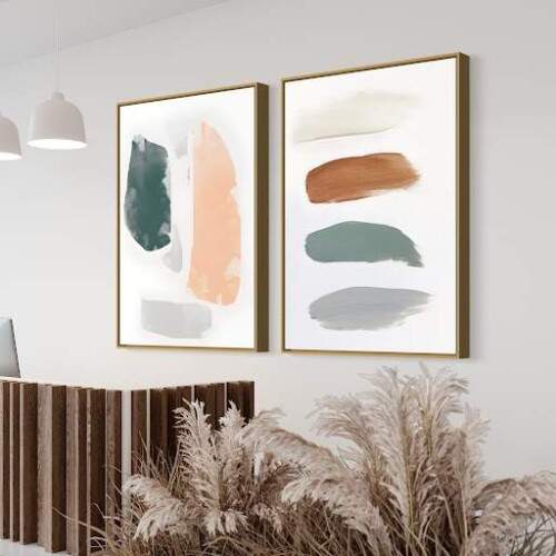Quadros Pinceladas Artsticas em Cores Terrosas Minimalista