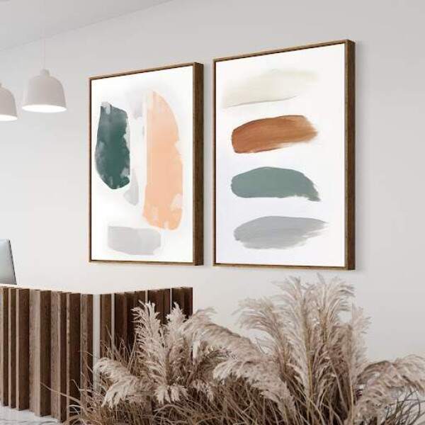 Quadros Pinceladas Artsticas em Cores Terrosas Minimalista
