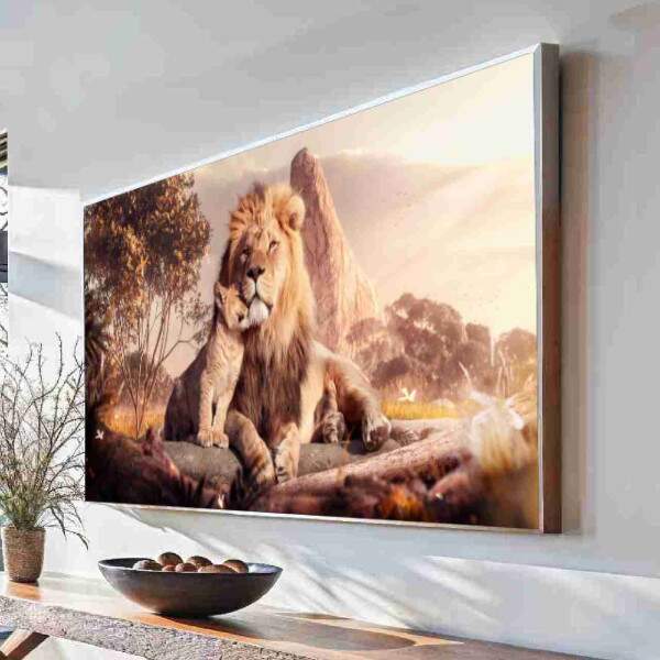Quadro Leo Afeio Selvagem ao Pr do Sol Com um Filhote