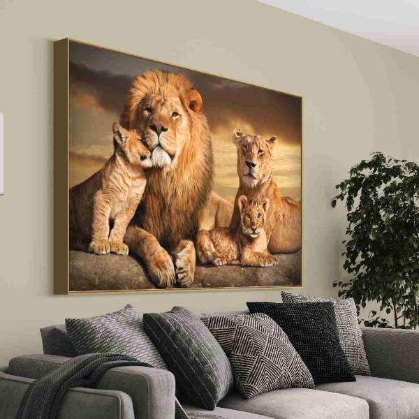 Quadro Famlia de Lees com Dois Filhotes