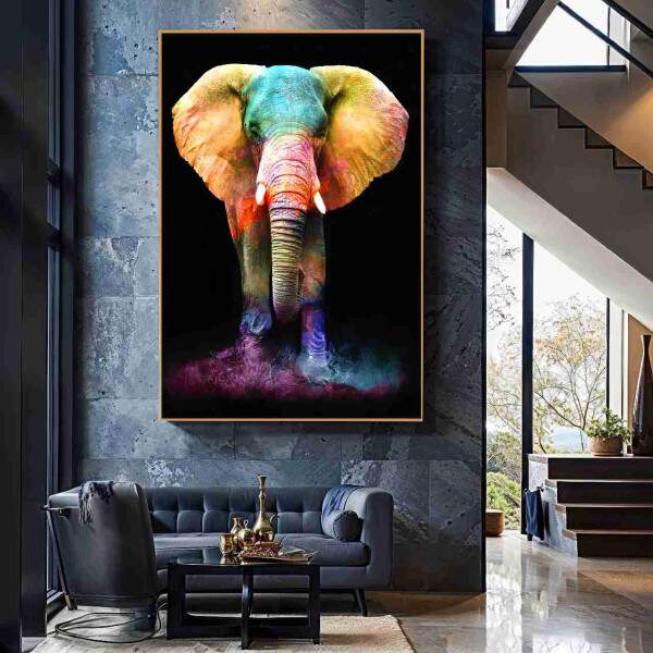 Quadro Elefante Colorido Decorativo