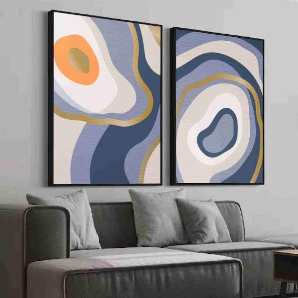 Quadro Abstrato Linhas Orgnicas e Formas Geomtricas