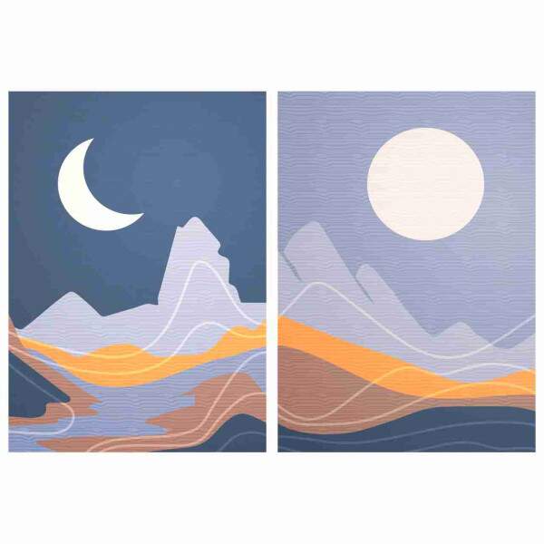Quadro Abstrato Fases da Lua a Noite em Tons Azuis