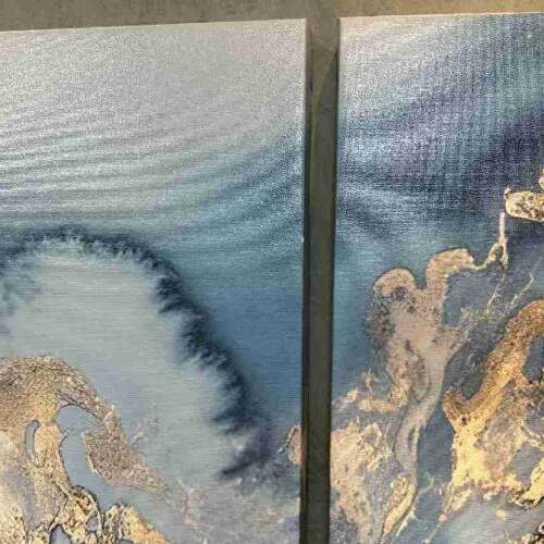 Quadro Mrmore Azul e Dourado e Tons de Gelo