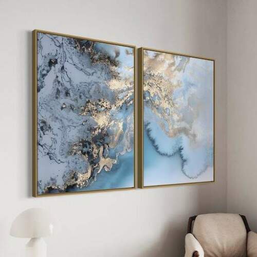 Quadro Mrmore Azul e Dourado e Tons de Gelo