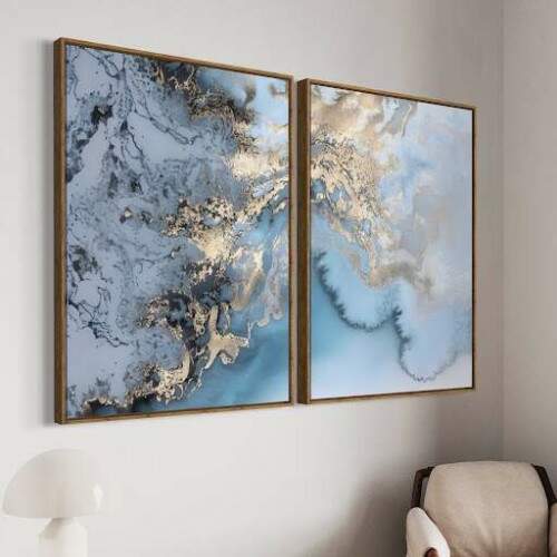 Quadro Mrmore Azul e Dourado e Tons de Gelo